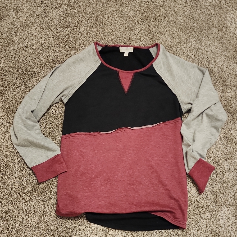 Colorblock Long Sleeve Tee - Black, Red, and Gray